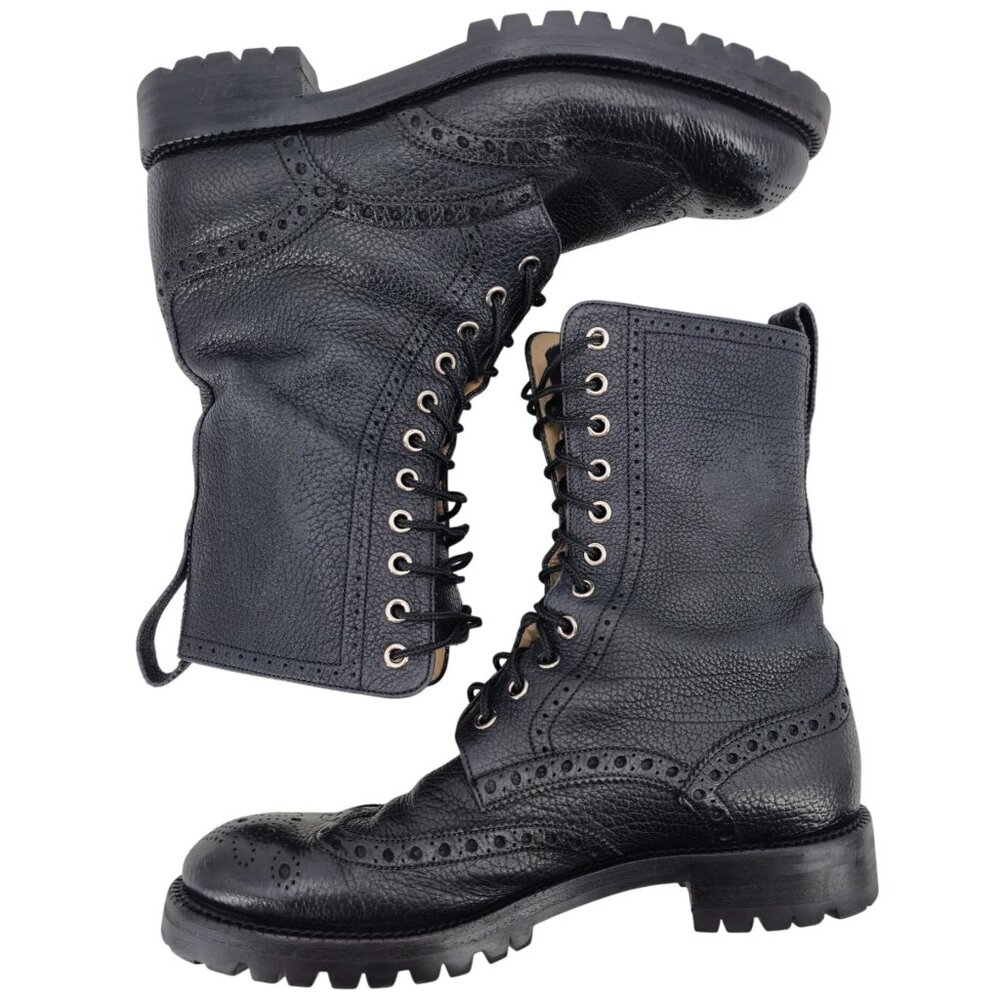 Bally of Switzerland Black Grain Leather Combat Boots Men 8 Wingtip Birbur Shoes - Picture 6 of 13